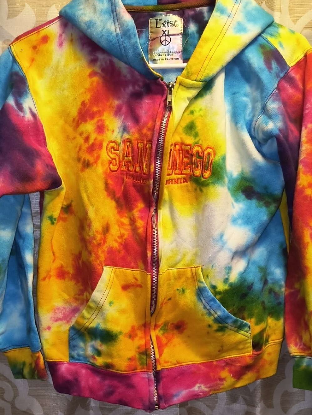 Exist Kids Tie-Dye Zip Hoodie - Yellow, Blue, Pink, Green
